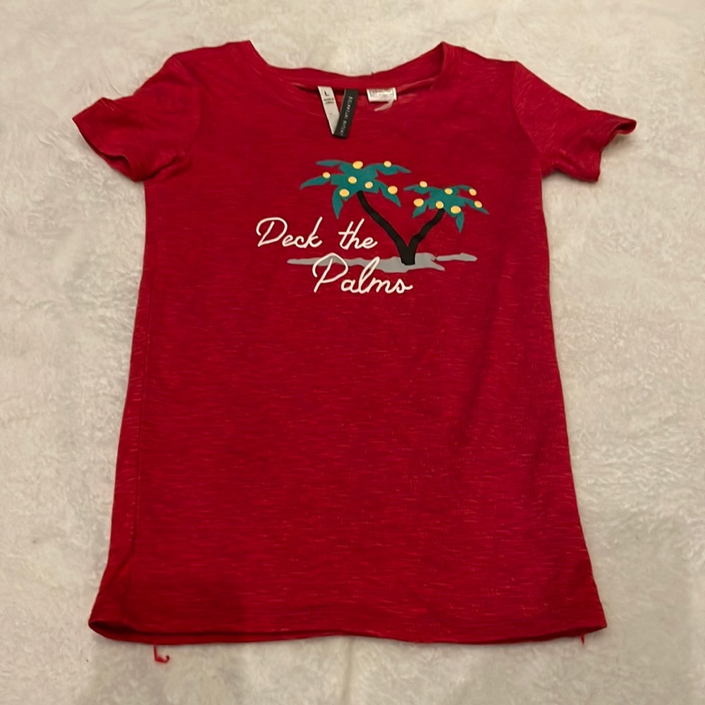 Jaclyn intimates “Deck the Palms” girls size L snug fitting red soft tee